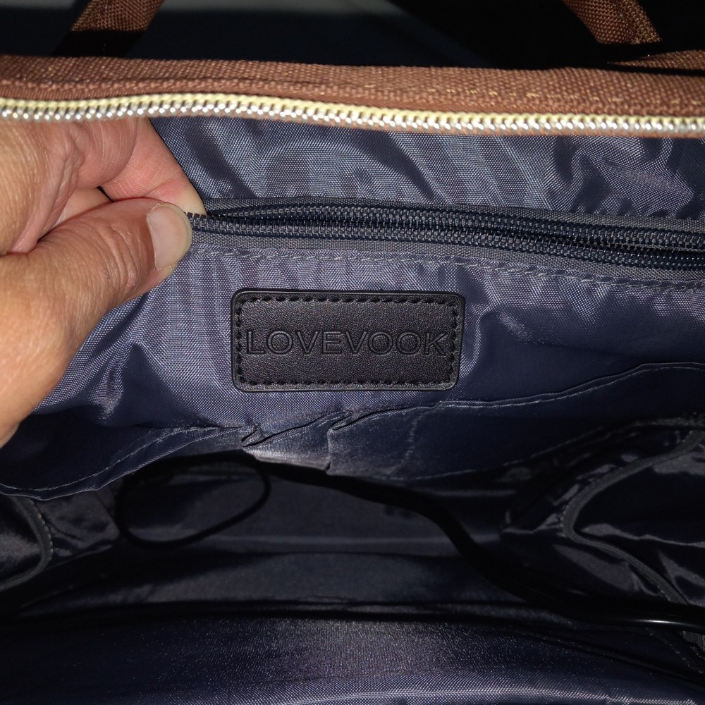Lovevook Coffee Brown‎ Color Diaper Bag Backpack NWOT Gold Trim Laptop Pocket - Picture 9 of 10